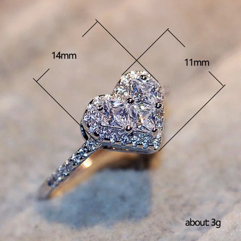 🔥 Shining 3A CZ Love Heart Shaped Bridal Rings for Women, HA4421-6